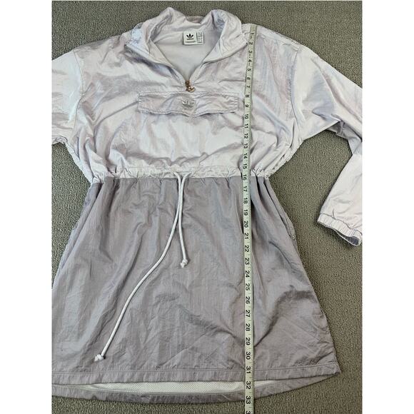 Adidas Windbreaker Pullover Jacket Drawstring Waist Gray Silver Size Medium - Picture 14 of 15
